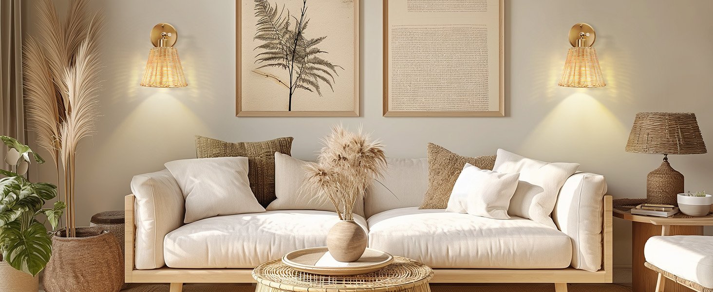 Rattan Rechargeable Battery Operated Wall Sconces Set (14)