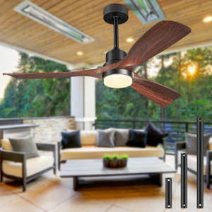 Ceiling Fans with Lights and Remote, Outdoor Ceiling Fan for Patios with Light 3 Downrods, 3 Blades Modern Ceiling Fan Noiseless Reversible DC Motor, Wood Fan for Farmhouse 