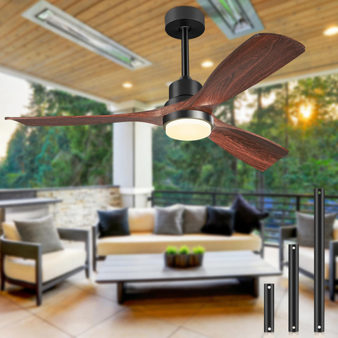 Ceiling Fans with Lights and Remote, Outdoor Ceiling Fan for Patios with Light 3 Downrods, 3 Blades Modern Ceiling Fan Noiseless Reversible DC Motor, Wood Fan for Farmhouse 