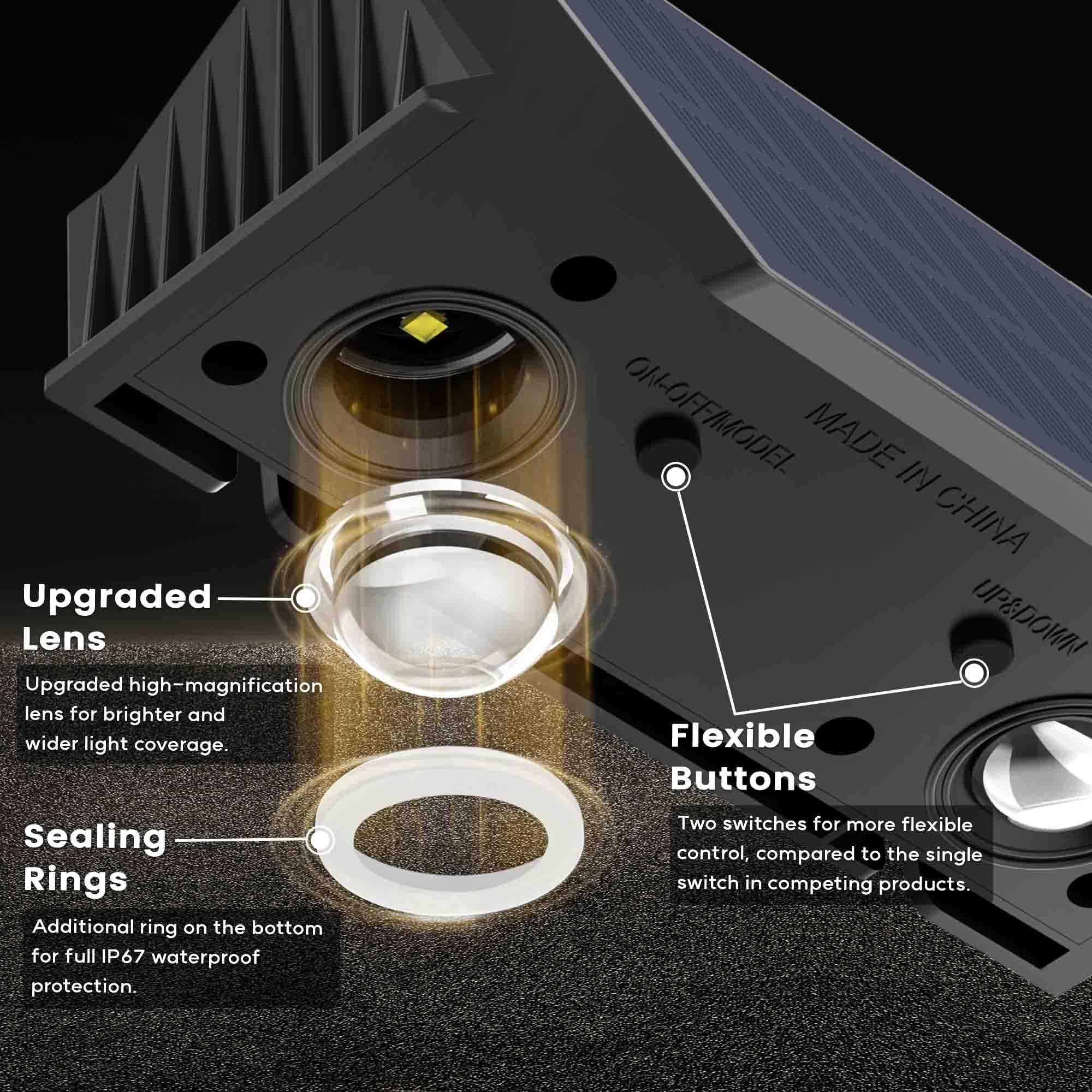  Solar Fence Lights, Fence Lights Solar Powered Warm White & RGB, Up & Down Solar Wall Lights Outdoor, Waterproof Solar Lights 120 Lumens Bright Dusk to Dawn for Yard/Pool/Porch/Patio/Railing