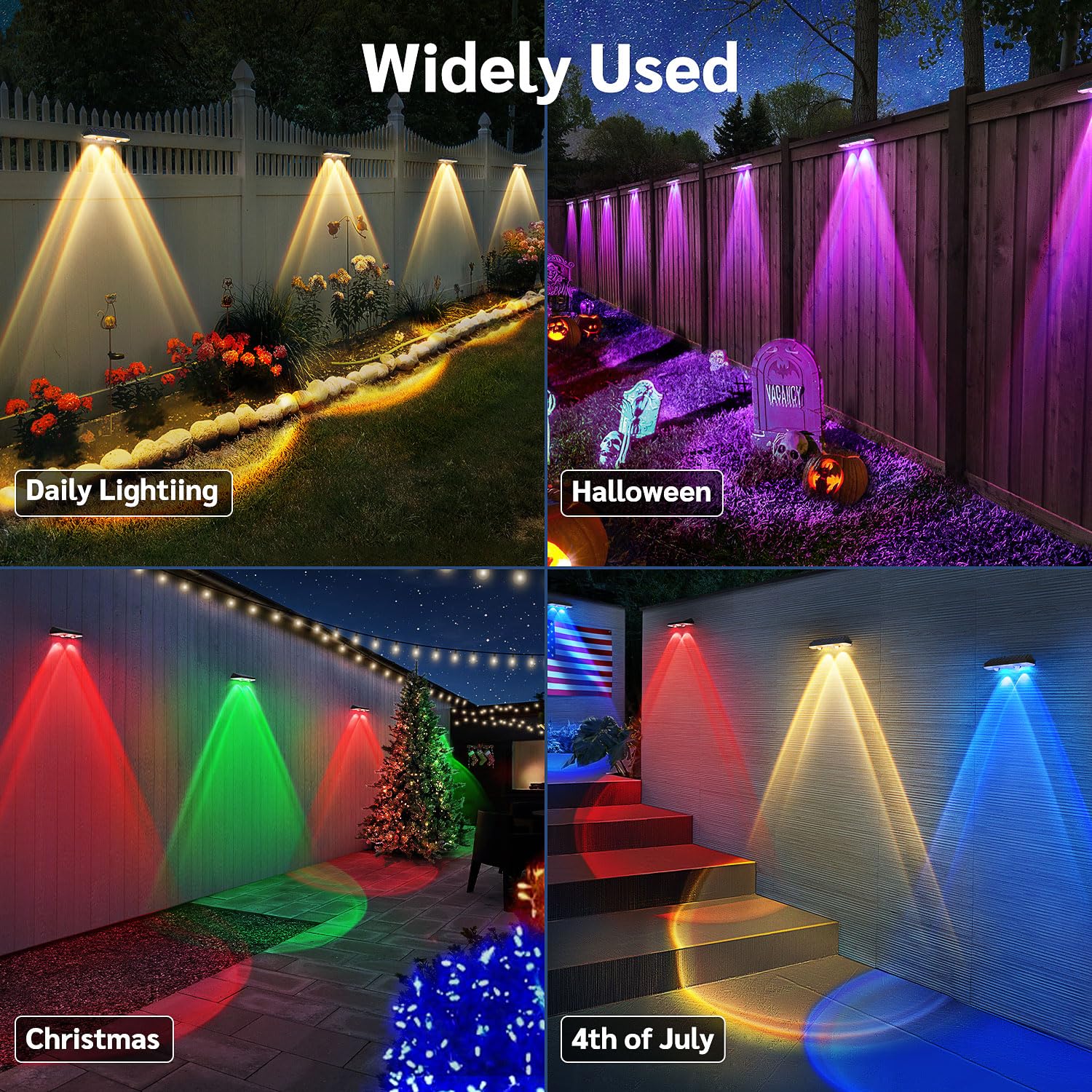 Solar Fence Lights Outdoor , Warm White & RGB Changing Solar Deck Lights, IP65 Waterproof Solar Lights Outdoor, LED Solar Powered Lights for Outside House Wall Backyard Railing Patio