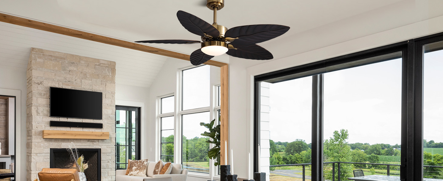52 Tropical Ceiling Fans with Lights, Indoor Outdoor Black Ceiling Fan with RemoteAPP Control (4)