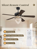 52 Inch Farmhouse Fandelier Ceiling Fan with Light, Crystal Ceiling Fan Chandelier with 6 Speeds, Quiet Reversible Noiseless DC Motor, 3CCT, Indoor Ceiling Fan for Living Room Bedroom 