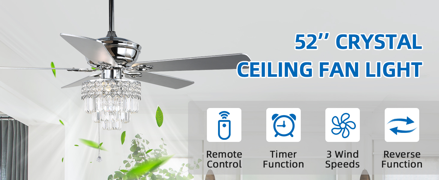 Crystal Ceiling Fan with Lights and Remote (1)