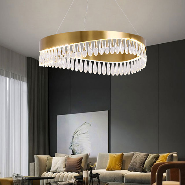 Stainless Steel Titanium + Crystal Chandlier Lighting Modern Chandelier Interior Ceilings Ring Crystal During Chandelier, Light Luxury Crystal Lamp Dining Lamp Two-Colour Light Source