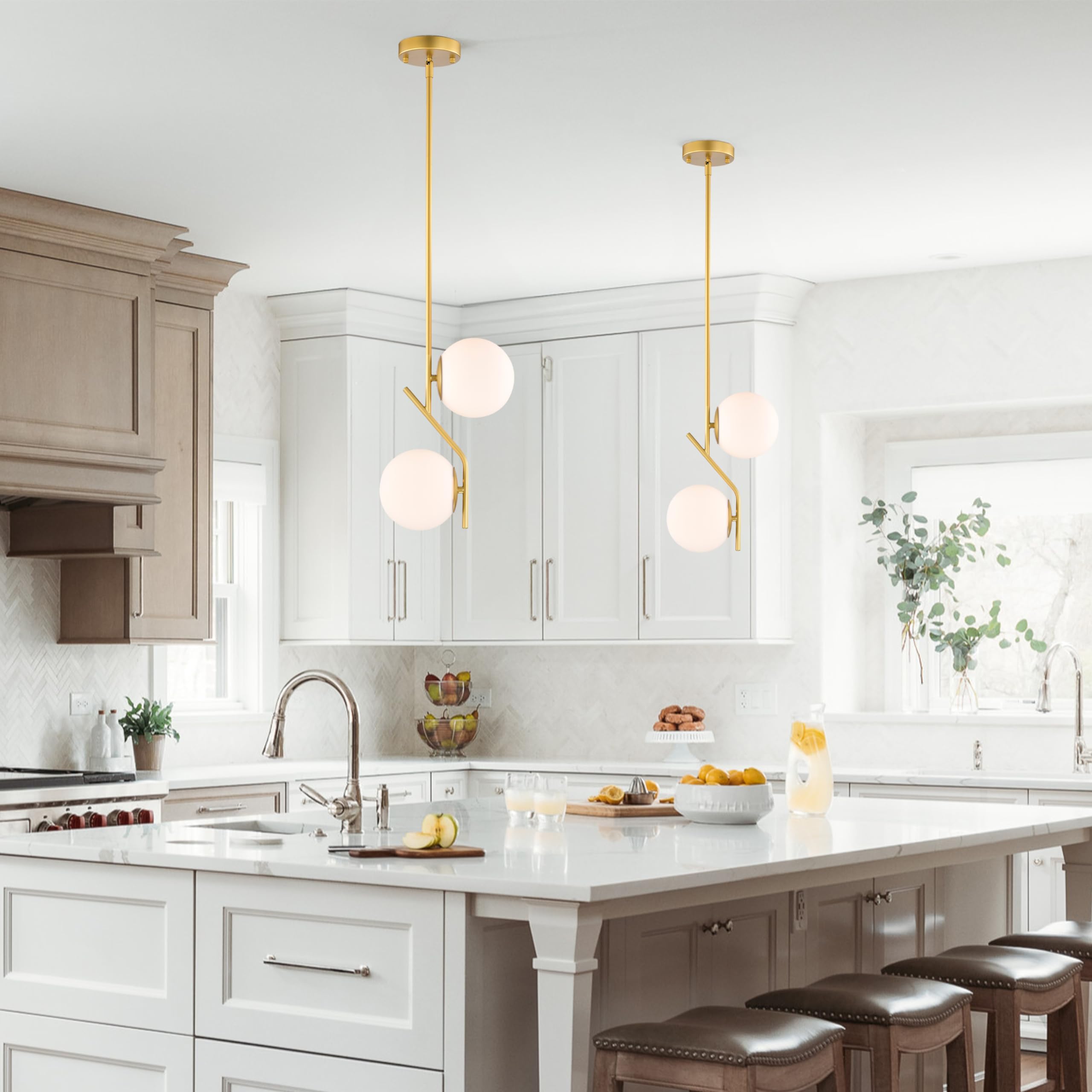 Pendant Light Fixture Glass Globe Pendant Light Mid Century Pendant Lights 2-Light Modern Pendant Light for Dining Room 