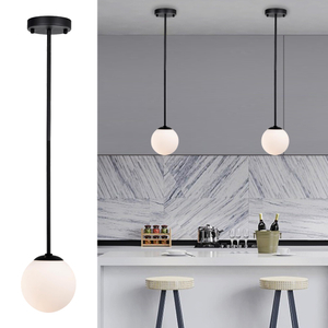 Black Globe Pendant Light Modern Matte Black Pendant Light Fixtures Over Kitchen Island with Frosted Glass Hanging Pendant Light Fixture 