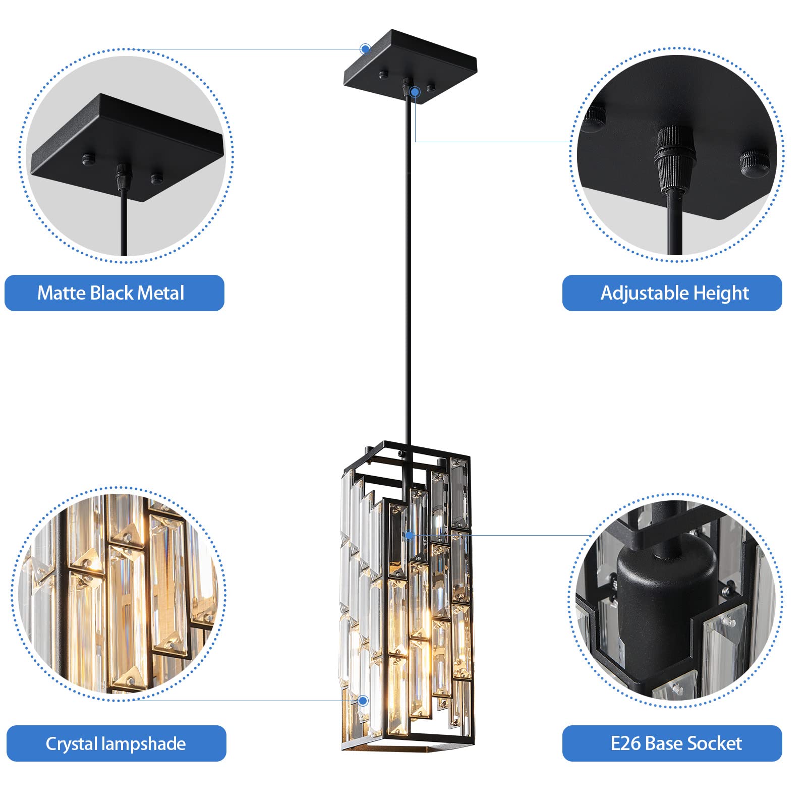Pendant Lighting Modern Pendant Light, Mini Crystal Chandeliers,Adjustable Pendant Light Fixture for Kitchen Island Dinning Room Bedroom 