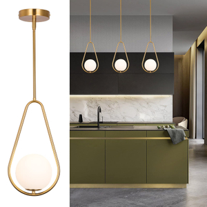 Gold Pendant Lighting Brass Finished Modern Style Kitchen Island Lighting,One Light Glass Globe Pendant Light for Indoor Hanging Light Fixture,Adjustable Length Lamp for Dinning Room Bedroom 