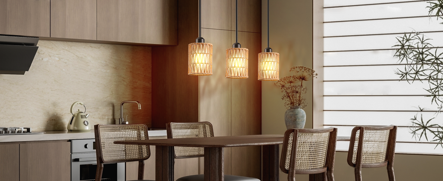 Boho Rattan Pendant Light for Kitchen Island (10)