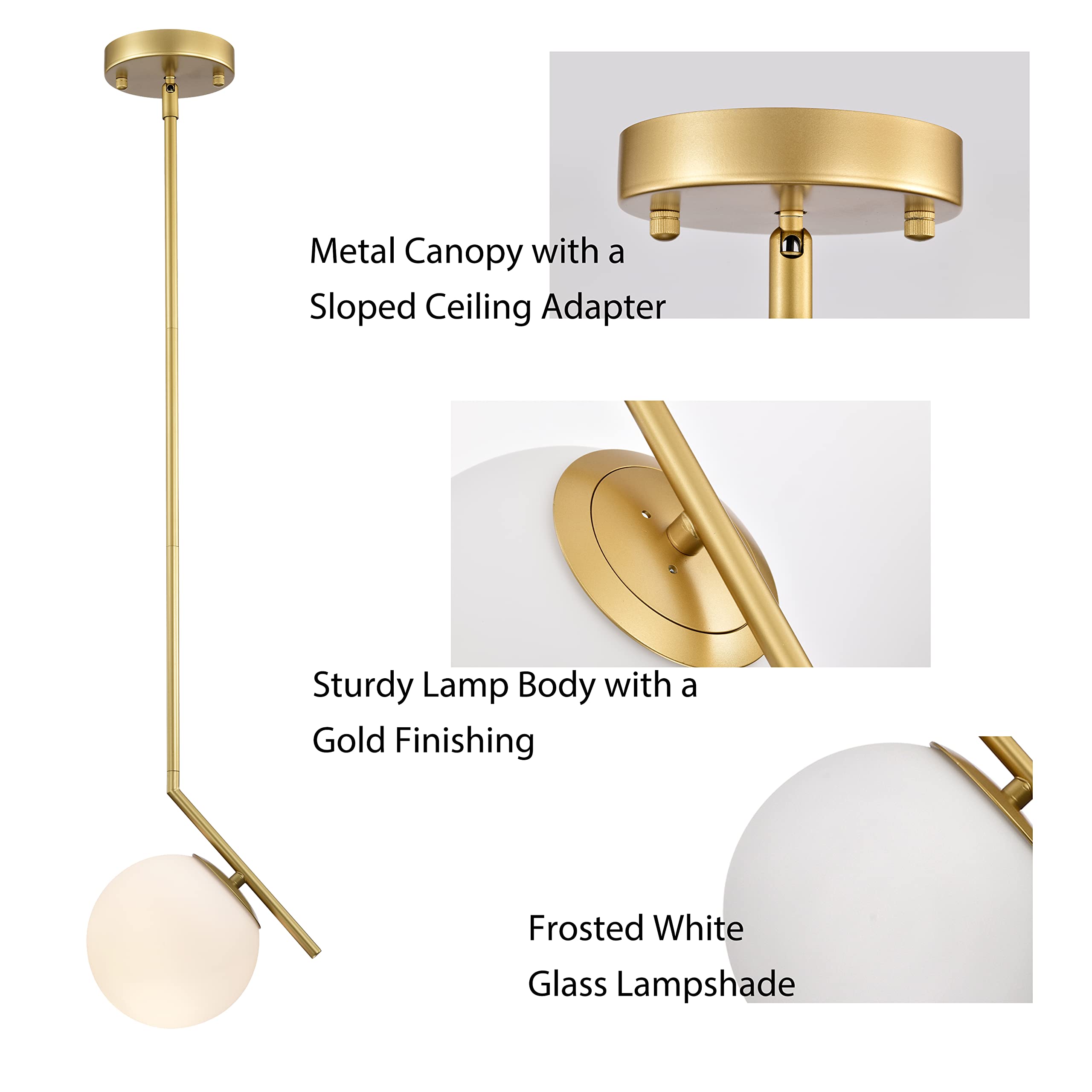 Modern Gold Pendant Light Fixtures Glass Globe Pendant Lighting for Kitchen Island 1-Light Mid Century Pendant Light 