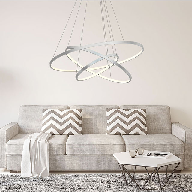 3-Rings Modern LED Chandelier Silver Pendant Lighting Circular Flush Mount High Ceiling Light for Living Dining Room Bedroom Foyer 4000K Ø80cm+Ø60cm+Ø40cm