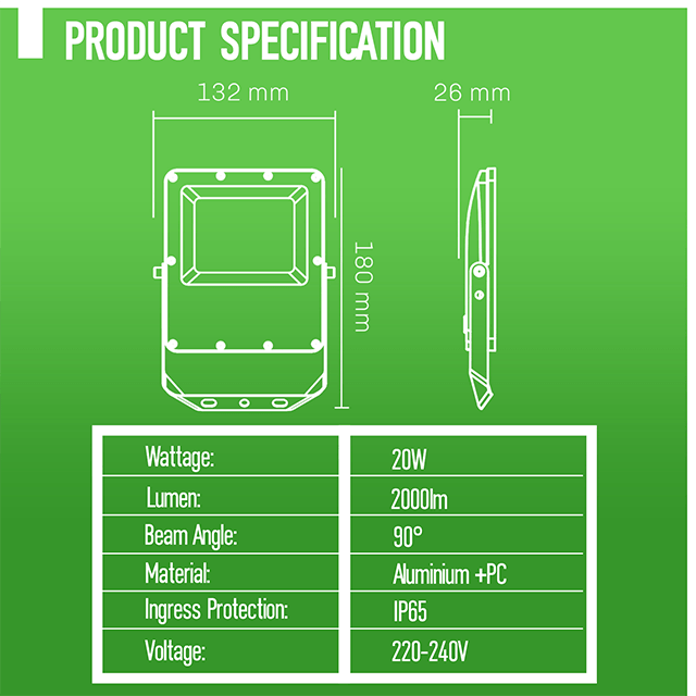 20W LED Floodlights 3CCT (3000K-4000K-6500K) 107 PT05