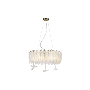 Iron Plated Copper Natural LED White Pendant Light Feather Glass E14 Lamp Head