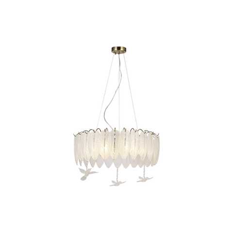 Iron Plated Copper Natural LED White Pendant Light Feather Glass E14 Lamp Head
