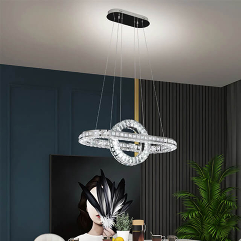 600+400Mm56+56W Two-Colour Light Source Stainless Steel + Crystal Living Room Home Led Hanging Modern Chandelier Interior Ceilings