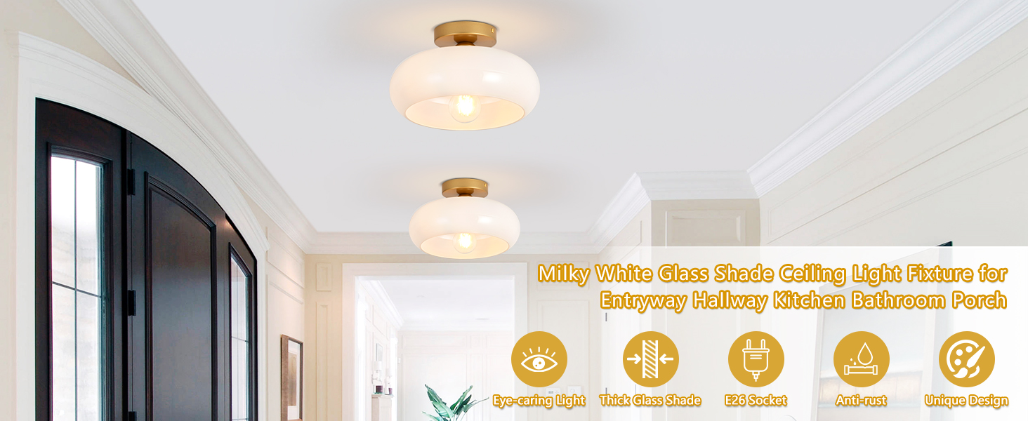 Mid-Century Modern Gold Semi Flush Mount Ceiling Light (1)