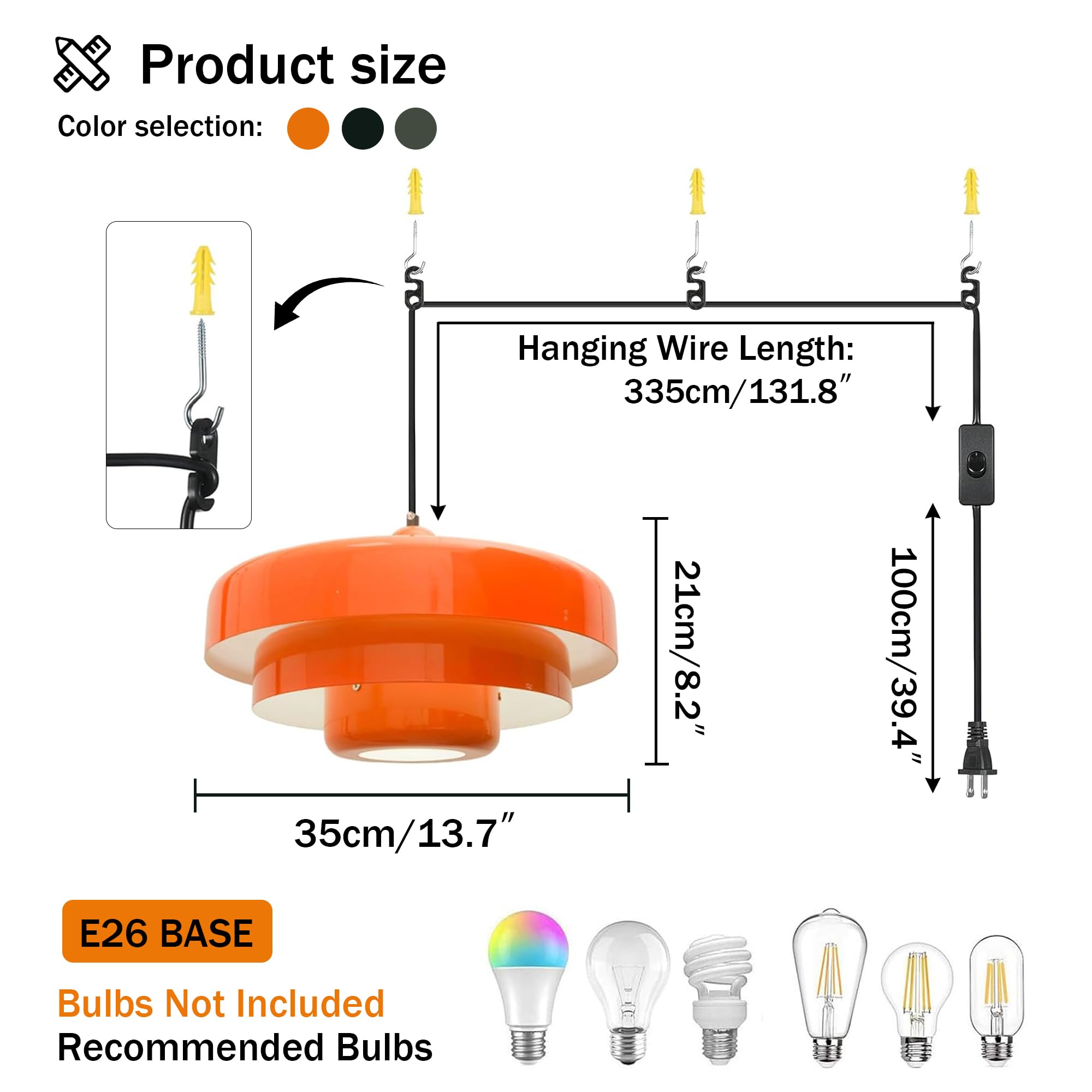 Hanging Lamp Pink Plug in Pendant Light Mid Century Modern Pendant Lamp Fixtures Nordic Hanging Light Style Pendant Lighting Metal Shade for Living Room Dining Room Bedroom Kitchen Island 