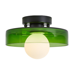 Mid Century Glass Semi Flush Mount Ceiling Light with Milk Globe Nordic Modern Green Hallway Lighting Fixtures Round Bedside Wall Mount Lamp for Bedroom Cloakroom Stairway 
