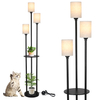 Floor Lamp with Shelves, Modern Floor Lamps for Living Room, 3-Lights Standing Lamp with Linen Shade and Foot Switch, Industrial Standing Lamps for Bedroom, Black Tall Table Lamp for Office 