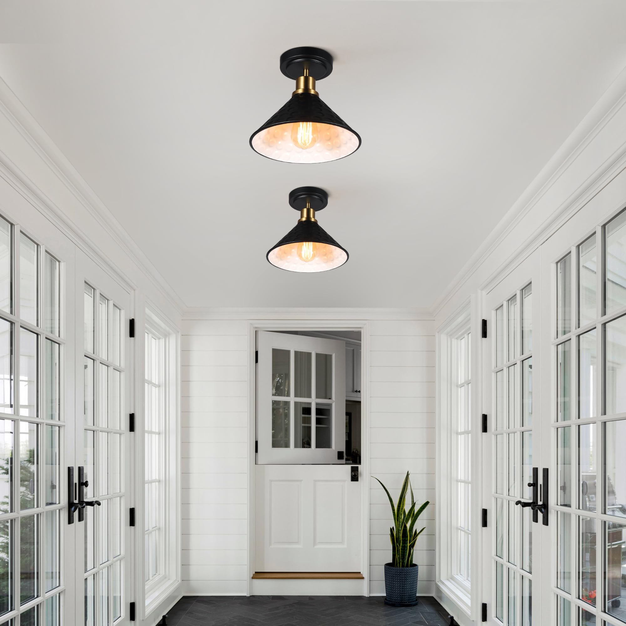 Modern Ceiling Light, 9.25'' Hallway Light Fixtures Ceiling, Black Flush Mount Ceiling Light Fixture for Bedroom, Farmhouse Dining Room, Foyer, Hallway 