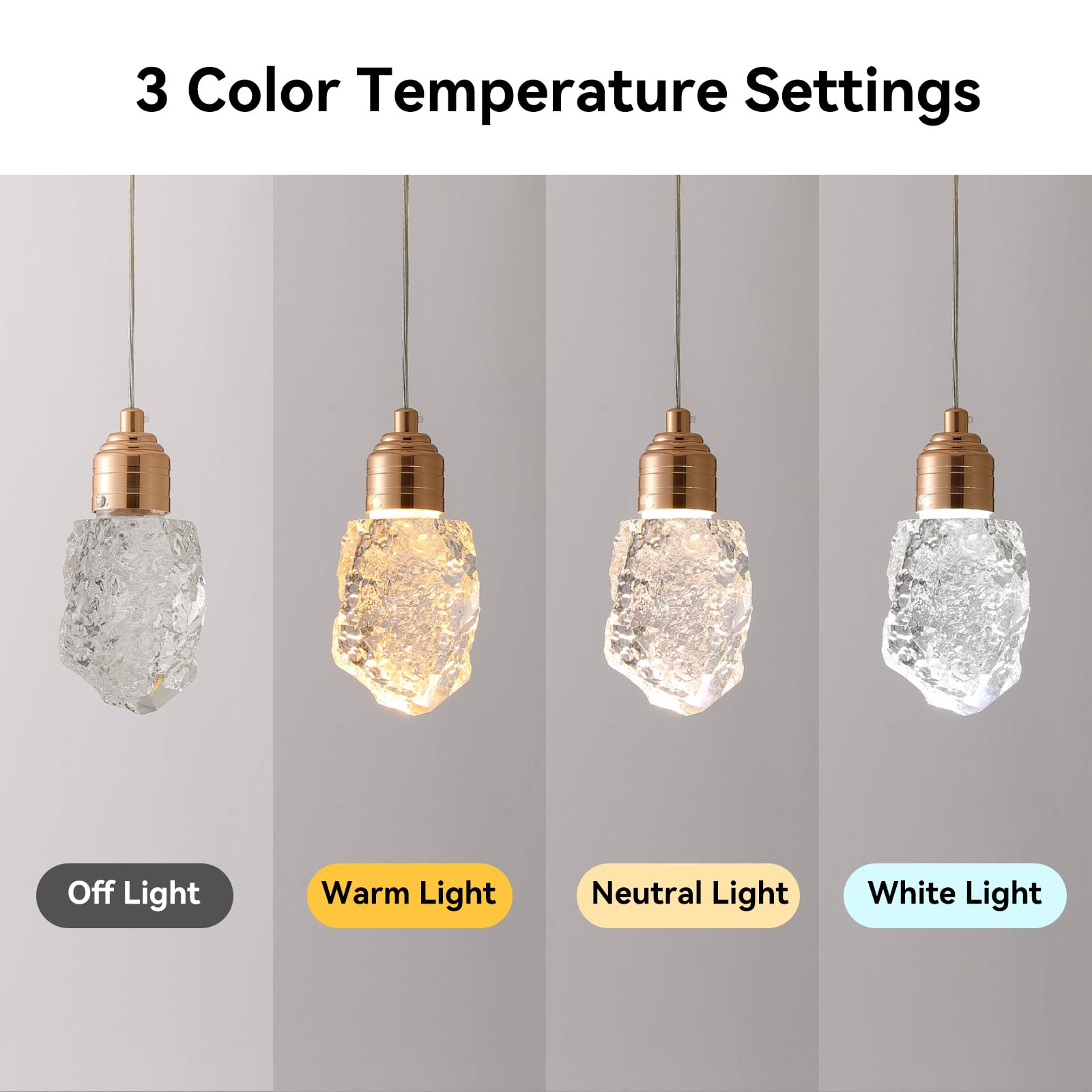 Modern Gold Pendant Light Fixtures, Crystal Pendant Lights with 3-Color, Pendant Lights for Kitchen Island, Restaurants, Dining Room, Bedrooms 