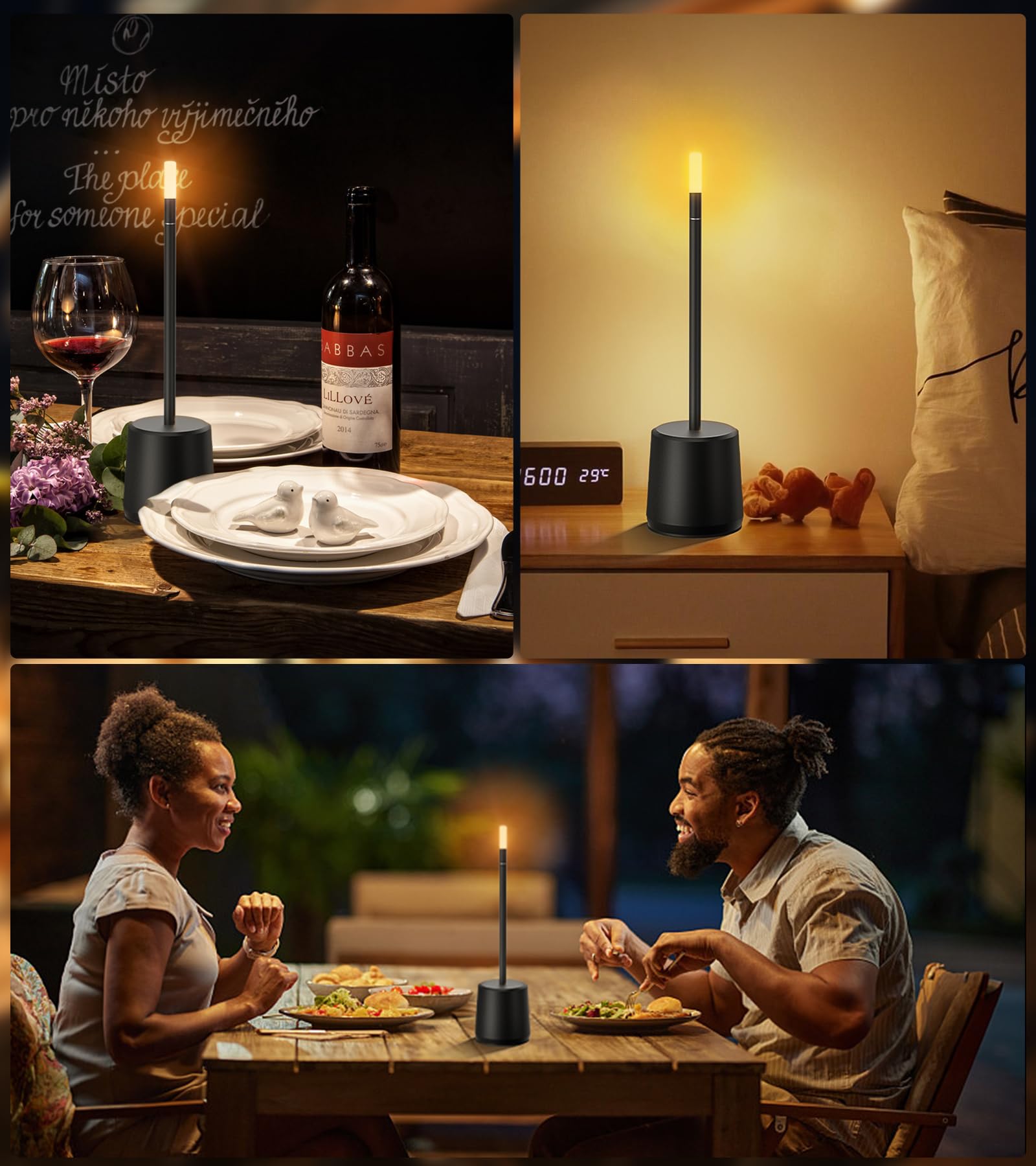Rechargeable Table Lamp LED Cordless Desk Lamp 2400mAh Battery Operated Cool lamp with 3 Color stepless dimmable Touch Control
