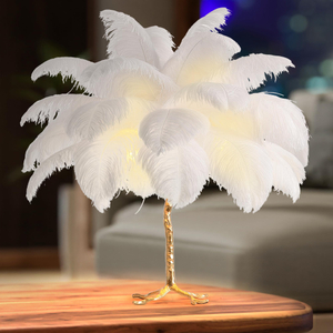 Real Ostrich Feather Table Lamp with Plug in Wire Modern Feather Lamp 3-Light Bedside Table Lamp for Living Room, Bedroom and Office 24” Tall Feather Desk Lamp