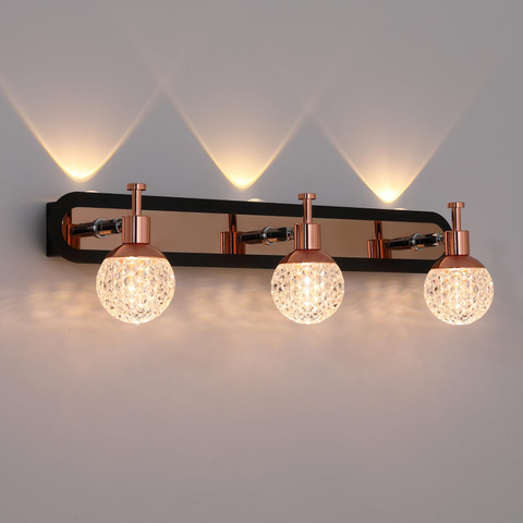3 Lights Bathroom Vanity Light Over Mirror,Rose Gold Bathroom Light Fixtures with Warm/Neutral/White Light,Modern Vanity Light for Bathroom,Bedroom 