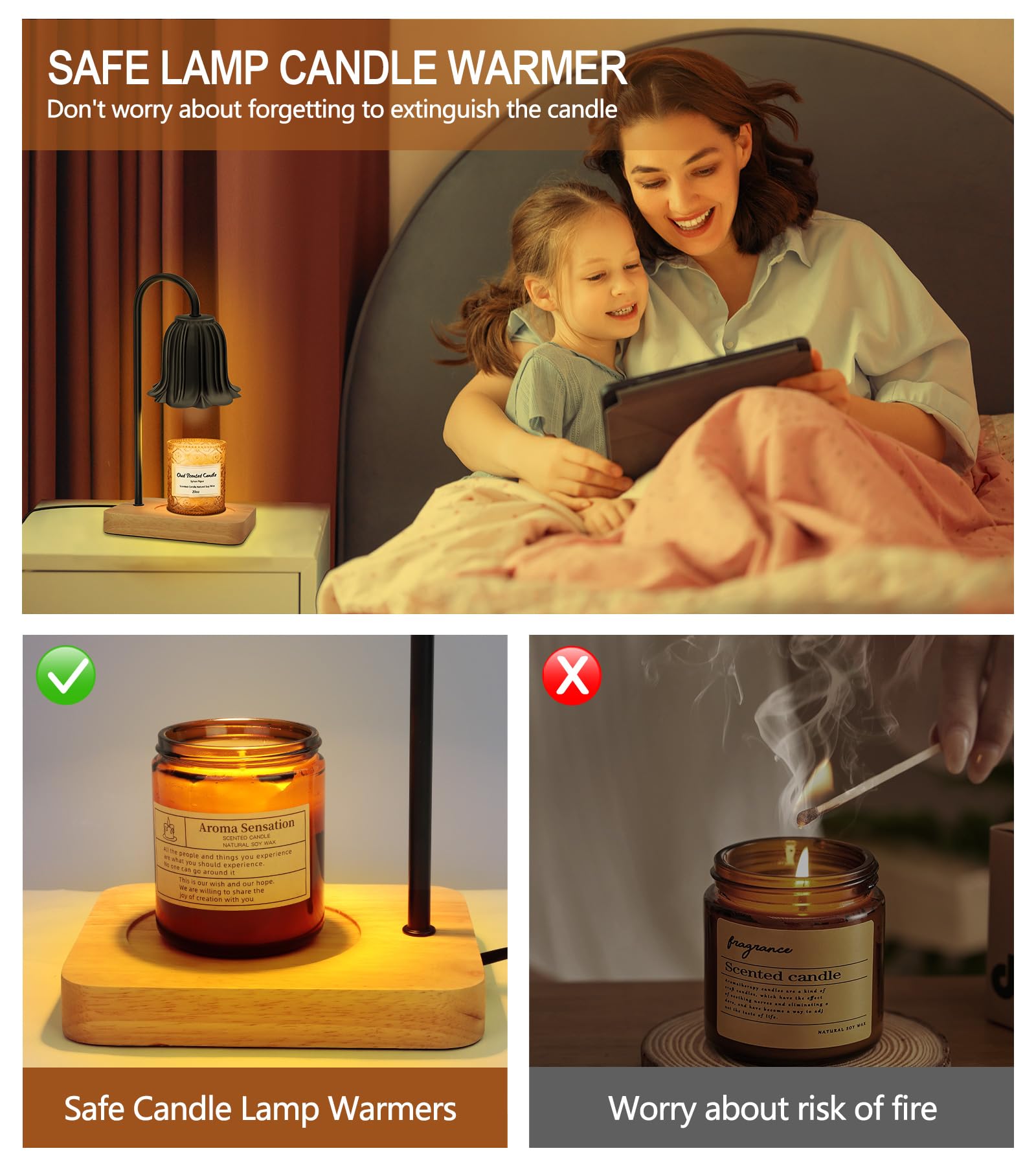 Candle Warmer Lamp, Dimmable Candle Warmer with 2 Bulbs, 2H/4H/8H Timer Candle Lamp Heater for Home Scented Large Small Jar Candles (Black) (Black Flower) 