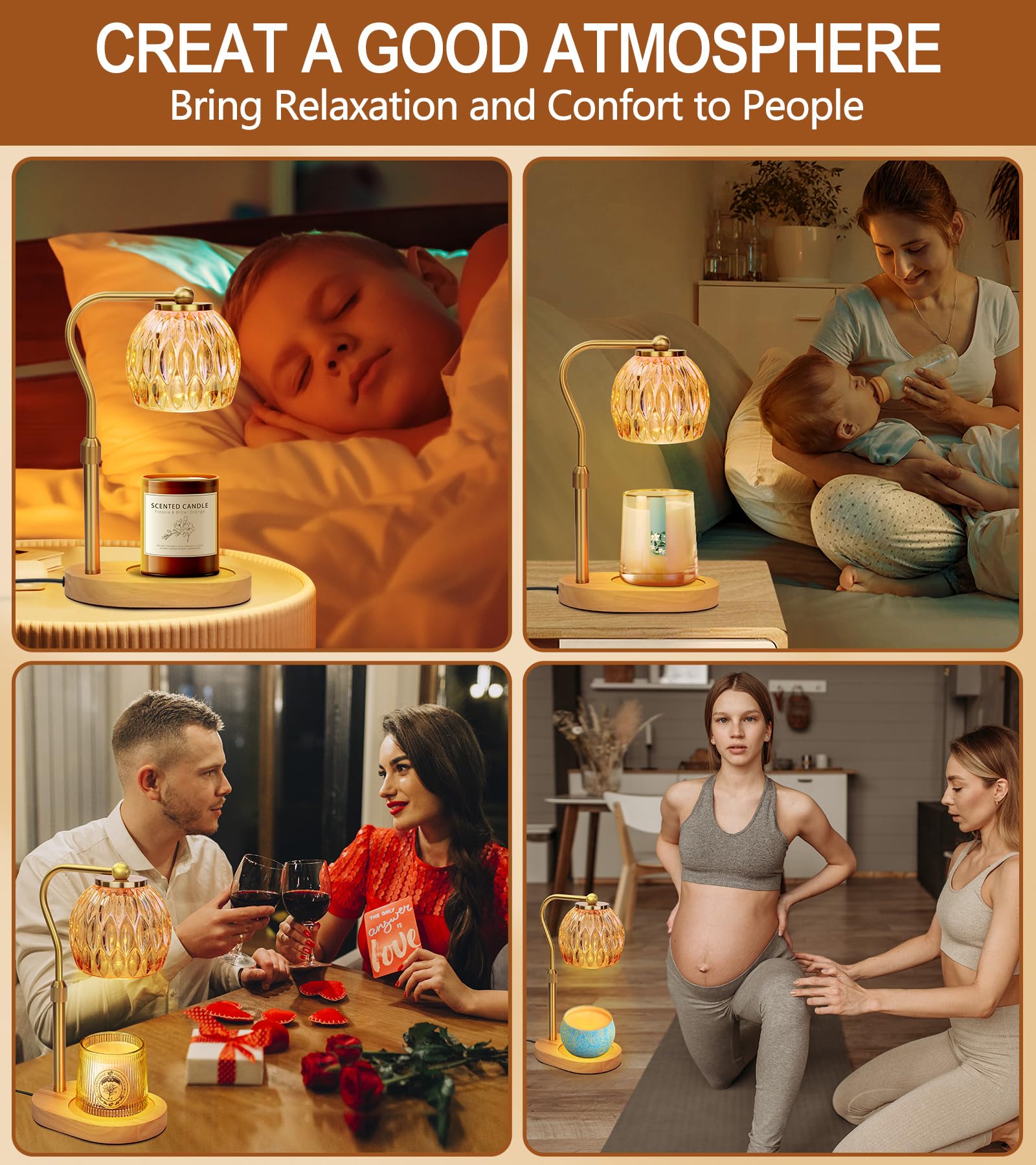Candle Warmer Lamp, Adjustable Height Candle Warmer Lamp with Timer, Scented Wax Candle Melt Warmer, Gold Electric Candle Warming Lamp for Home Fragrance Housewarming Gifts, Presents for Mom 