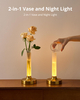 Gold Flower Lamp, Rechargeable Cordless Dining Table Lamp, 2 Color Stepless Dimming Touch Lamp, Battery Vase Lamp for Home/Dinner (Flower Not Included) 