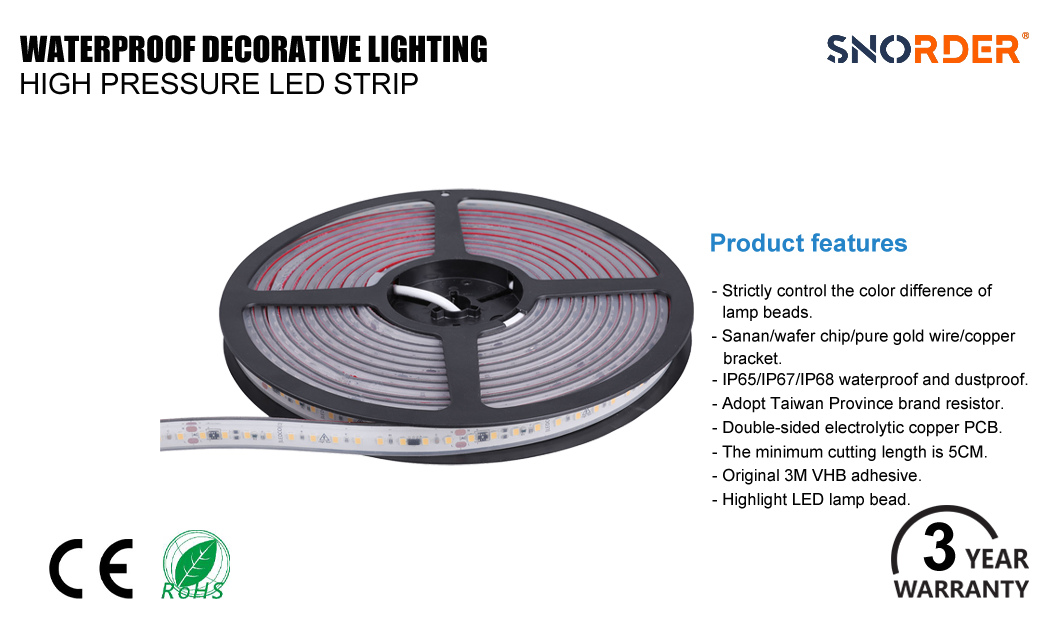 1. 3-year warranty, China-made constant current and high voltage LED strip 3000K 4000K 5000K can choose IP68 waterproof and dustproof, 120LEDM, 16WM indoor lighting with a minimum cut of 5cm