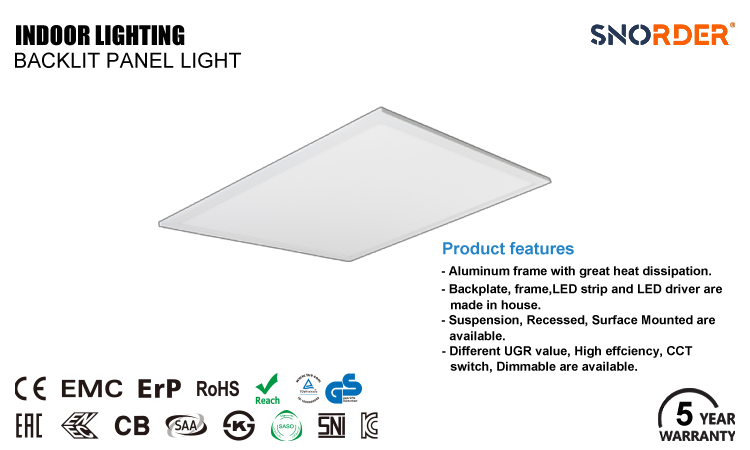 1. Backlit panel lamp with aluminum frame and iron back panel 40W 5-year warranty 4000K 6500K IP20 indoor lighting can be selected