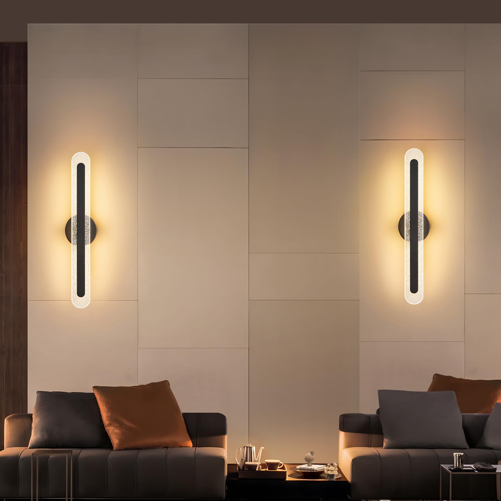 Modern Black Wall Scones Light 22.8Inch Wall Lamps with Remote Control Dimmable Color Temperature, Acrylic LED Vanity Lighting for Living Room Hallway Bathroom Bedroom Stairs
