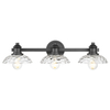 25 Inch Bathroom Light Fixtures Over Mirror, 3-Light Farmhouse Vanity Lights, Black Bathroom Lighting Fixtures with Clear Hammered Glass Shade for Bedroom, Living Room, Kitchen Sink