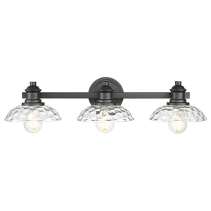25 Inch Bathroom Light Fixtures Over Mirror, 3-Light Farmhouse Vanity Lights, Black Bathroom Lighting Fixtures with Clear Hammered Glass Shade for Bedroom, Living Room, Kitchen Sink