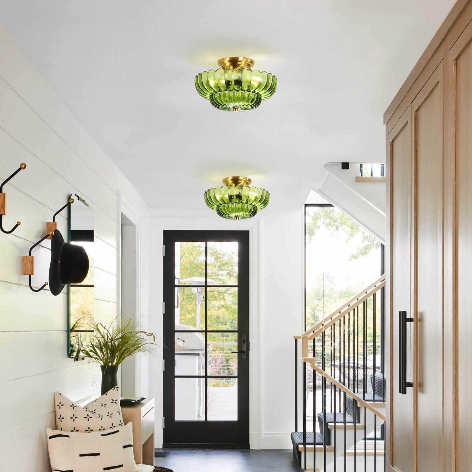 Ceiling Lights Flush Mount Ceiling Light Glass Ceiling Light Gold Base Modern Light Fixture for Hallway Living Room Kitchen Bedroom 3 Bulbs