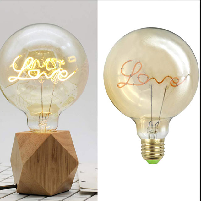 Love Edison Bulb, Vintage Globe Light Bulb, Decoration Love Light Amber Bulb E27 Base 4W(40W Equivalent)- G125 Filament Bulb 1800-2400K Warm White for Indoor & Outdoor