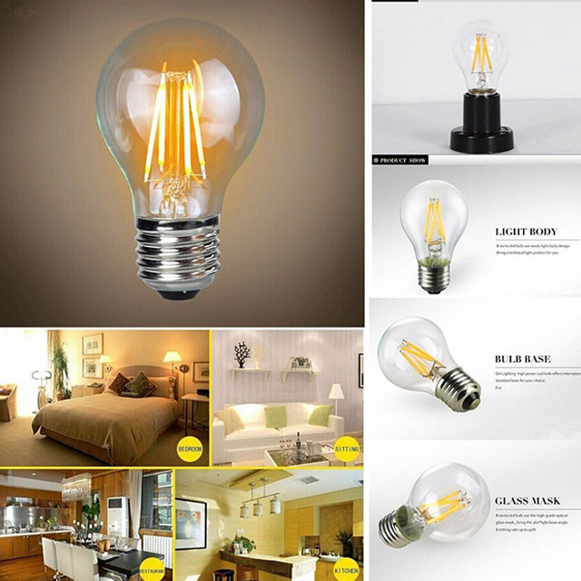 7W 2500K LED Light Bulbs Vintage Exposed Filament Smoke Glass LED with a Medium E27 Base Light Bulb Original Vintage 