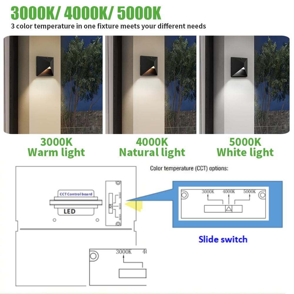 Outdoor Light Fixtures Wall Mount Dusk to Dawn, Porch Lights with 3 Lighting Mode(3000K/4000K/5000K), Waterproof Exterior Outdoor Wall Lights for House Front Door Patio Garage(Black) 