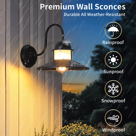 Outdoor Wall Light Fixtures Matte Black Wall Sconces, Farmhouse Barn Lights, E26 Bulb Base, Anti-Rust Waterproof Outdoor Wall Lantern Porch Lights for Entryway, Patio, Garage 