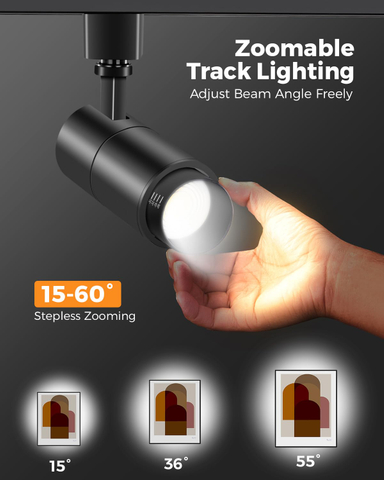 3-Color Zoomable LED Track Lighting Heads H Type Track Light Heads Dimmable Bright Ceiling Spotlight Fixtures, 3000K 4000K 5000K Adjustable, CRI90+ 15°-60° 1000lm