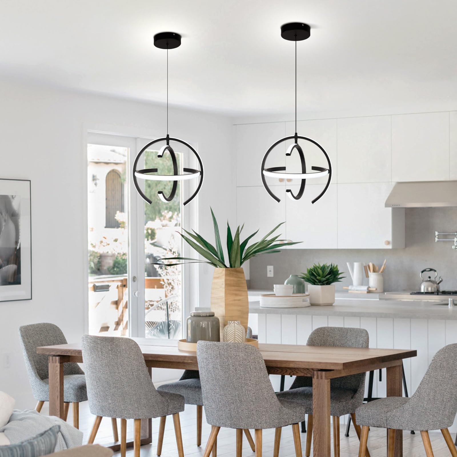 Black Modern LED Chandeliers, Dimmable Globe Pendant Lights Fixture, 13.8