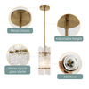 Modern Crystal Pendant Light for Kitchen Island, Gold Luxury Mini Water Ripple Glass Chandelier Lights Fixture, Modern square Adjustable Hanging Pendant Lighting for Dining Room Bedroom