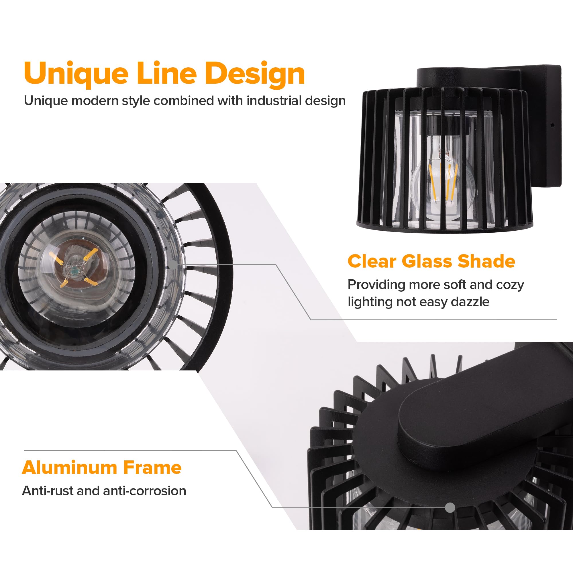 Outdoor Wall Lantern, Exterior Waterproof Wall Sconce Light Fixtures, Black Front Door Porch Lights Wall Mount Lighting with Clear Glass Shade, E26 Socket Wall Lamp for Patio 