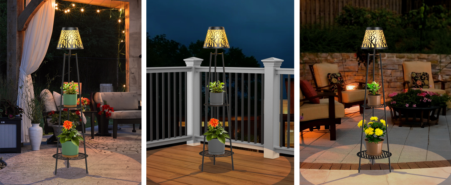 Solar Floor Lamps with 2 Tier Plant Stand (9)