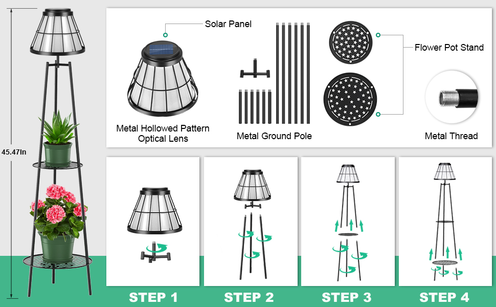 Solar Floor Lamps with 2 Tier Plant Stand (7)