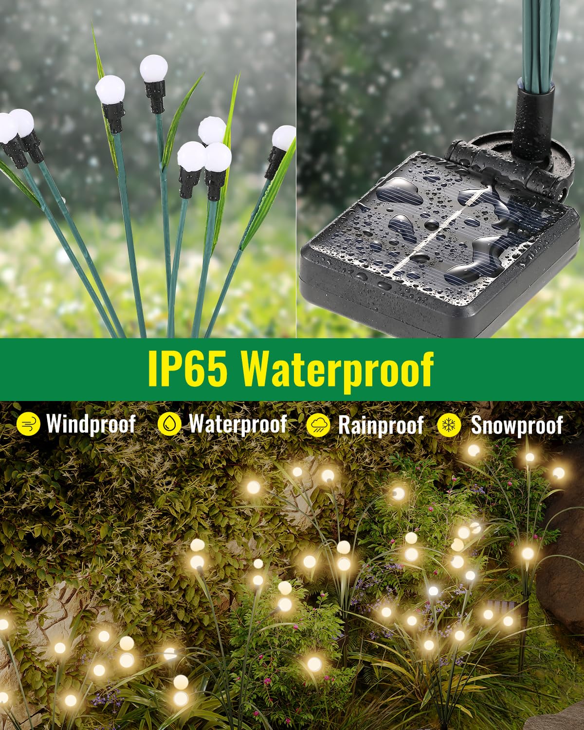 4 Pack Solar Garden Lights,2 Lighting Modes Waterproof Firefly Lights with Artificial Green Leaves & Branches,32 LED Big Bulb Solar Lights Outdoor Swaying Light for Yard Patio Pathway Decor