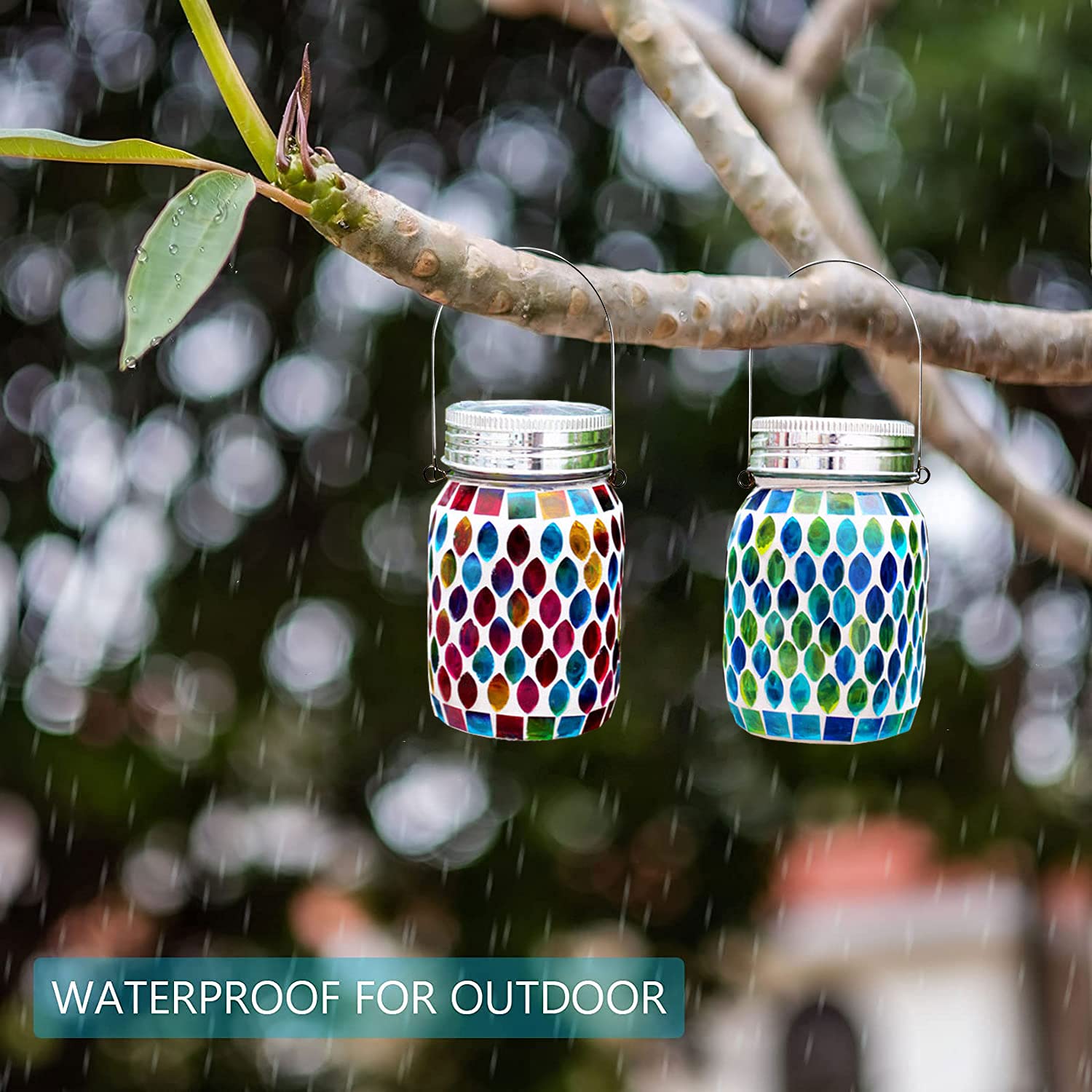 Solar Outdoor Mosaic Lantern,Solar Lights Outdoor Hanging Lanterns Rechargeable Waterproof Table lamp Mosaic Night Light for Garden, Patio, Party, Yard, Outdoor/Indoor Decorations 